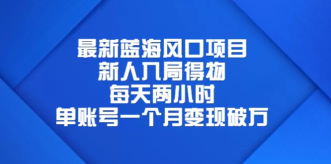 最新蓝海风口项目，新人入局得物，每天两小时，单账号一个月变现破万-木子项目网