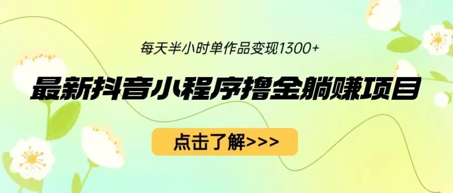 最新抖音小程序撸金躺赚项目，一部手机每天半小时，单个作品变现1300+-木子项目网