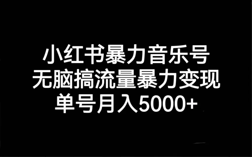 小红书暴力音乐号，无脑搞流量暴力变现，单号月入5000+-木子项目网