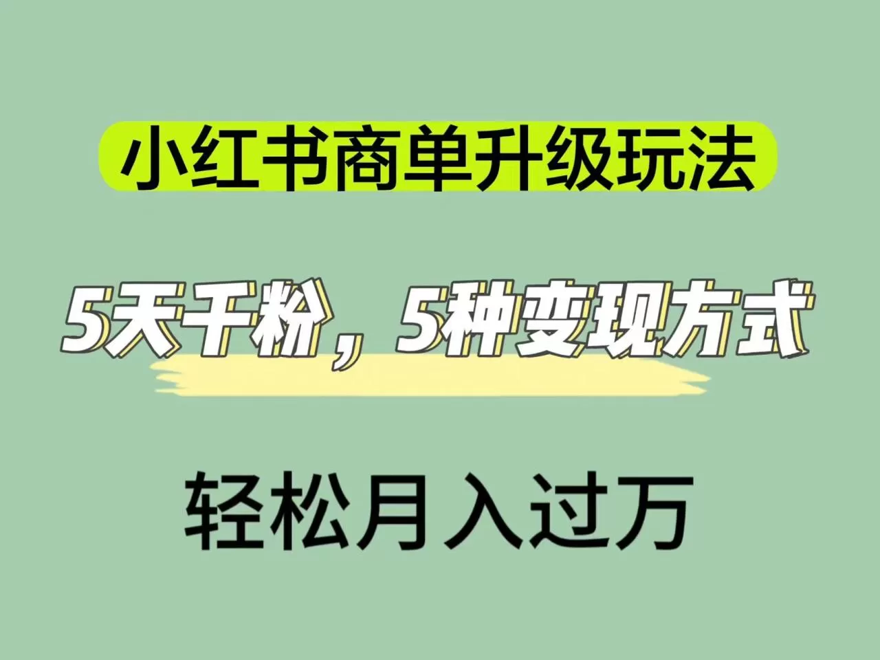 小红书商单升级玩法，5天千粉，5种变现渠道，轻松月入1万+-木子项目网