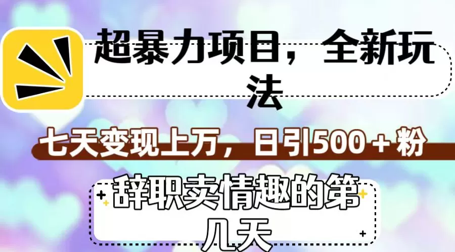 超暴利项目，全新玩法（辞职卖情趣的第几天），七天变现上万，日引500+粉-木子项目网