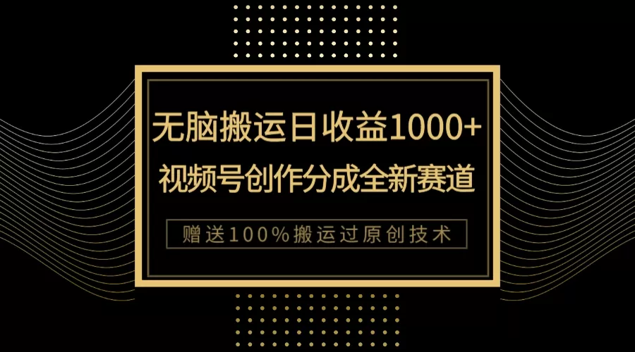 单日收益1000+，新类目新赛道，视频号创作分成无脑搬运100%上热门-木子项目网