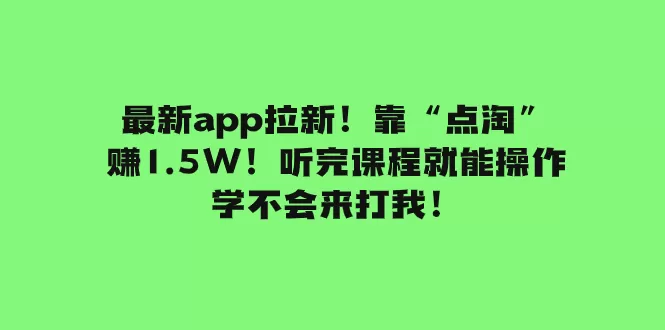 最新app拉新！靠“点淘”赚1.5W！听完课程就能操作！学不会来打我！-木子项目网