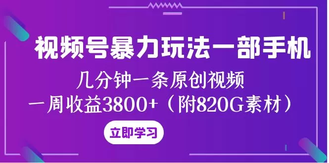 视频号暴力玩法一部手机 几分钟一条原创视频 一周收益3800+-木子项目网