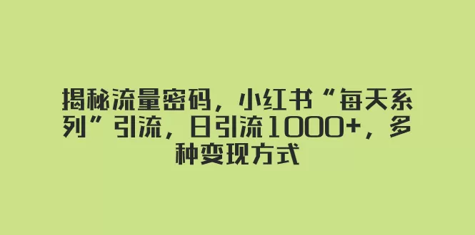 揭秘流量密码，小红书“每天系列”引流，日引流1000+，多种变现方式-木子项目网