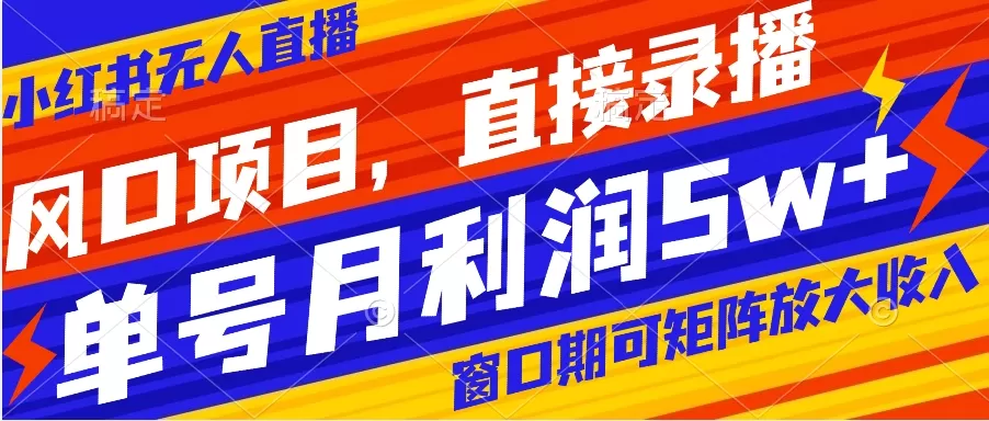 风口项目，小红书无人直播带货，直接录播，可矩阵，月入5w+-木子项目网