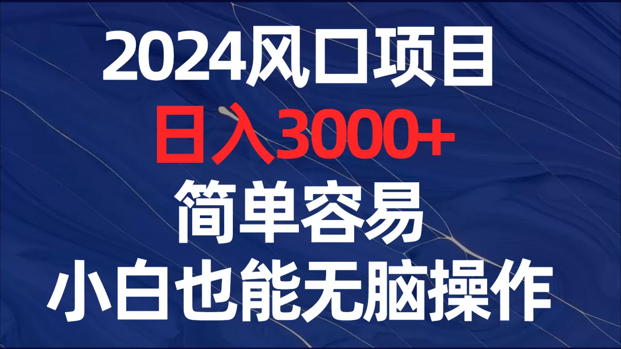 2024风口项目，日入3000+，简单容易，小白也能无脑操作-木子项目网