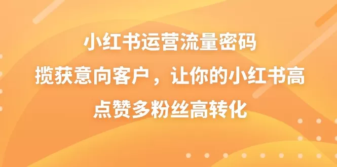 小红书运营流量密码，揽获意向客户，让你的小红书高点赞多粉丝高转化-木子项目网