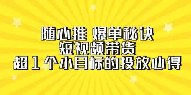 随心推 爆单秘诀，短视频带货-超1个小目标的投放心得-木子项目网