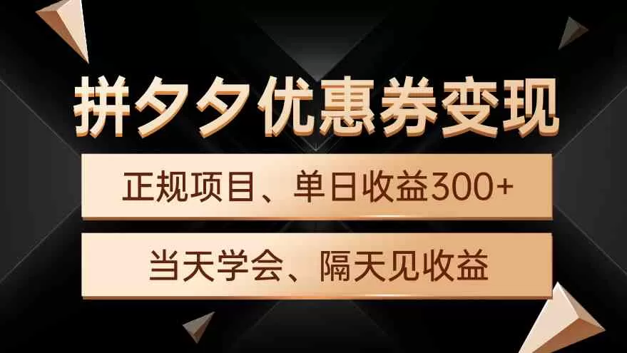 拼夕夕优惠券变现，单日收益300+，手机电脑都可操作-木子项目网