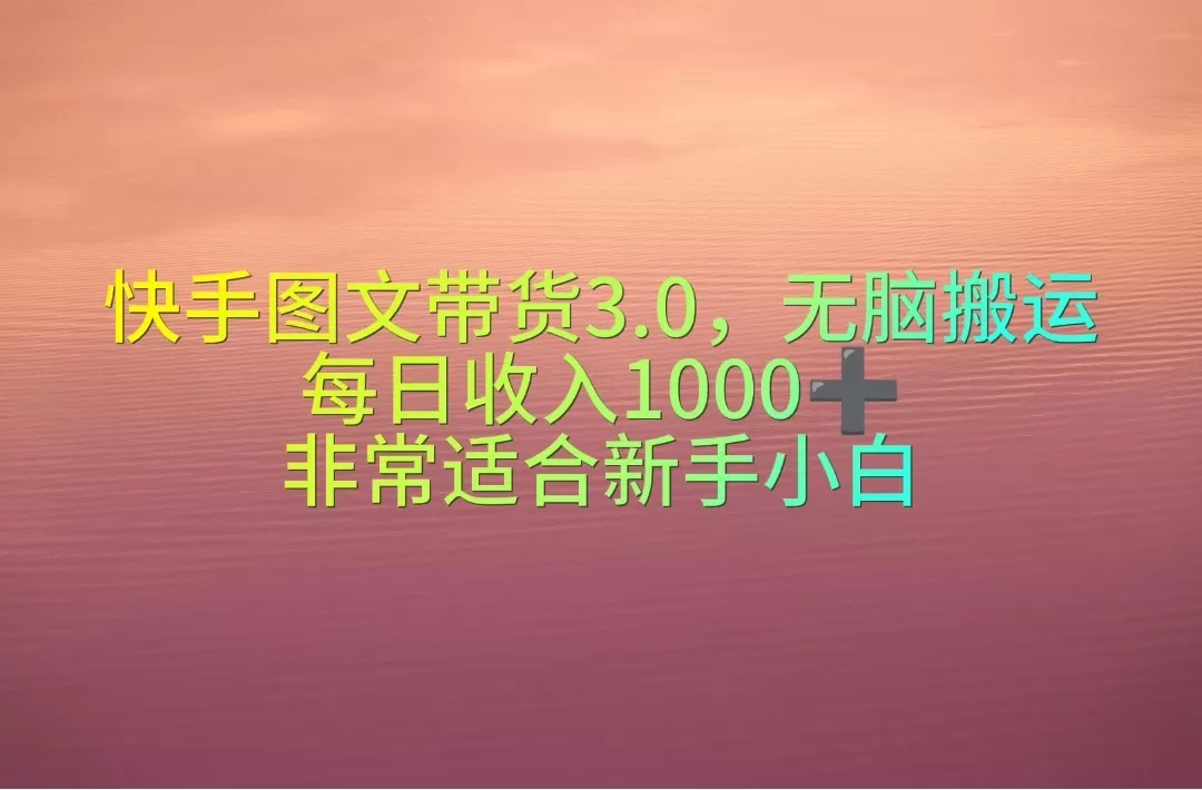 快手图文带货3.0，无脑搬运，每日收入1000＋，非常适合新手小白-木子项目网