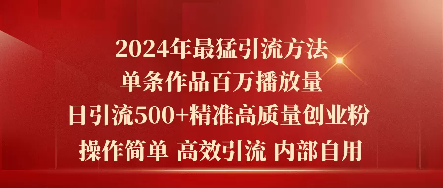 2024年最猛暴力引流方法，单条作品百万播放 单日引流500+高质量精准创业粉-木子项目网