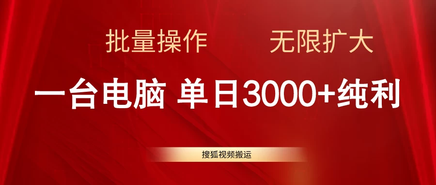 搜狐视频搬运，一台电脑单日3000+，批量操作，可无限扩大-木子项目网