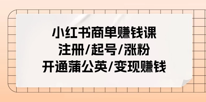 小红书商单赚钱课：注册/起号/涨粉/开通蒲公英/变现赚钱-木子项目网