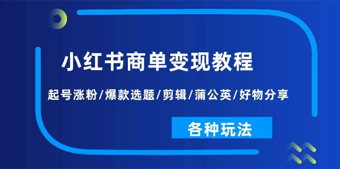 小红书商单变现教程：起号涨粉/爆款选题/剪辑/蒲公英/好物分享/各种玩法-木子项目网