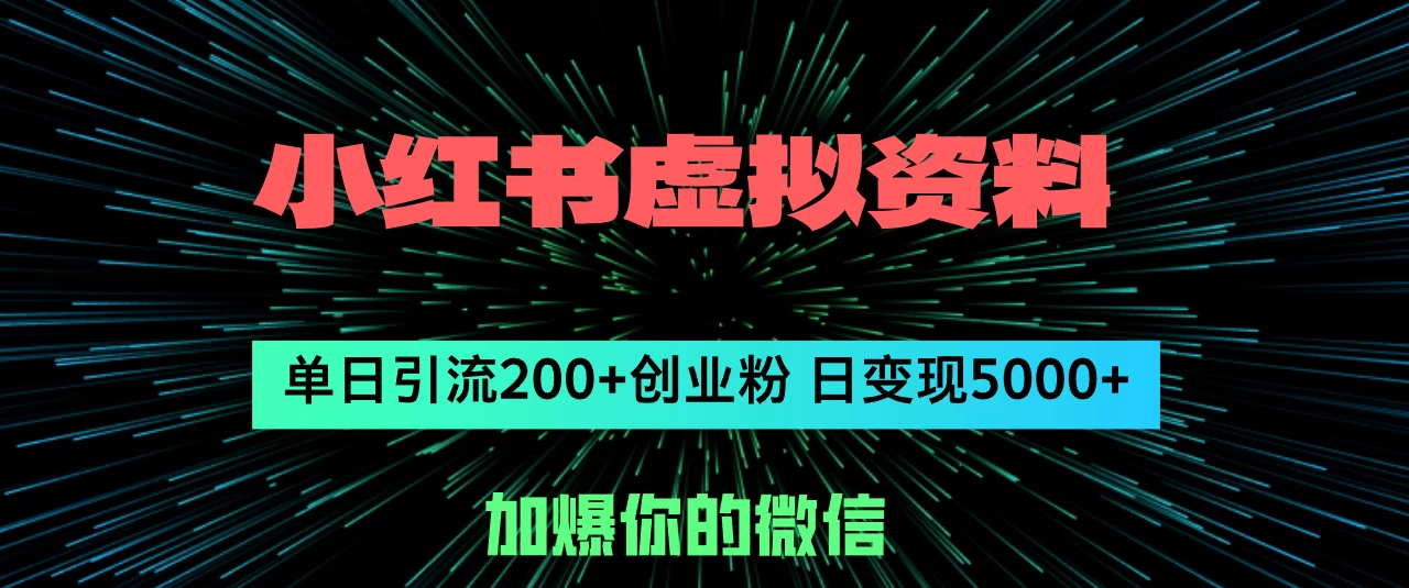 小红书虚拟资料日引流200+创业粉，单日变现5000+-木子项目网