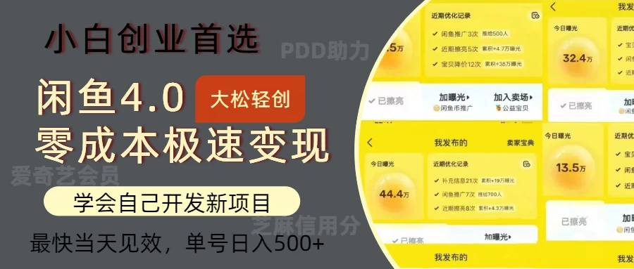 闲鱼0成本极速变现项目，多种变现方式 单号日入500+最新玩法-木子项目网