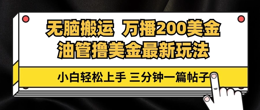 油管无脑搬运撸美金玩法教学，万播200刀，三分钟一篇帖子，小白轻松上手-木子项目网