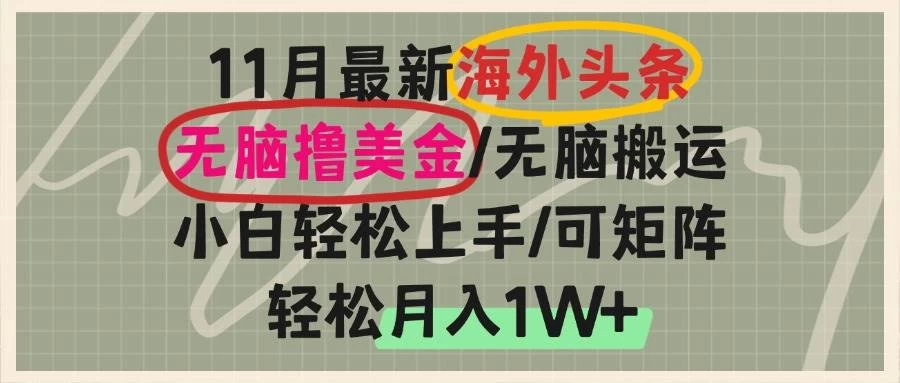海外头条，无脑搬运撸美金，小白轻松上手，可矩阵操作，轻松月入1W+-木子项目网