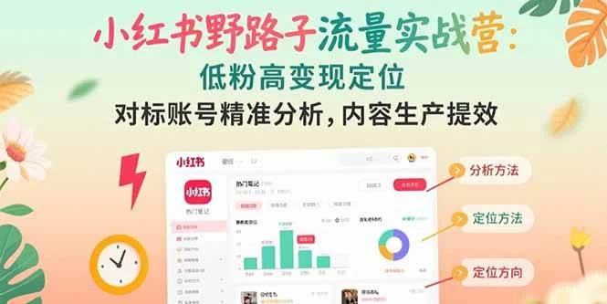 小红书野路子流量实战营：低粉高变现定位 对标账号精准分析 内容生产提效-木子项目网