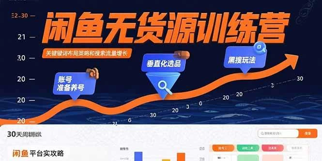 闲鱼无货源训练营：账号准备养号/垂直化选品/黑搜玩法，0基础30天盈利指南-木子项目网