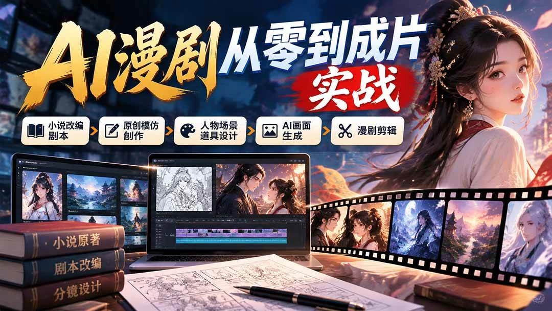 I漫剧从零到成片实战：小说改编剧本、原创模仿创作、人物场景道具设计、AI画面生成与漫剧剪辑-木子项目网