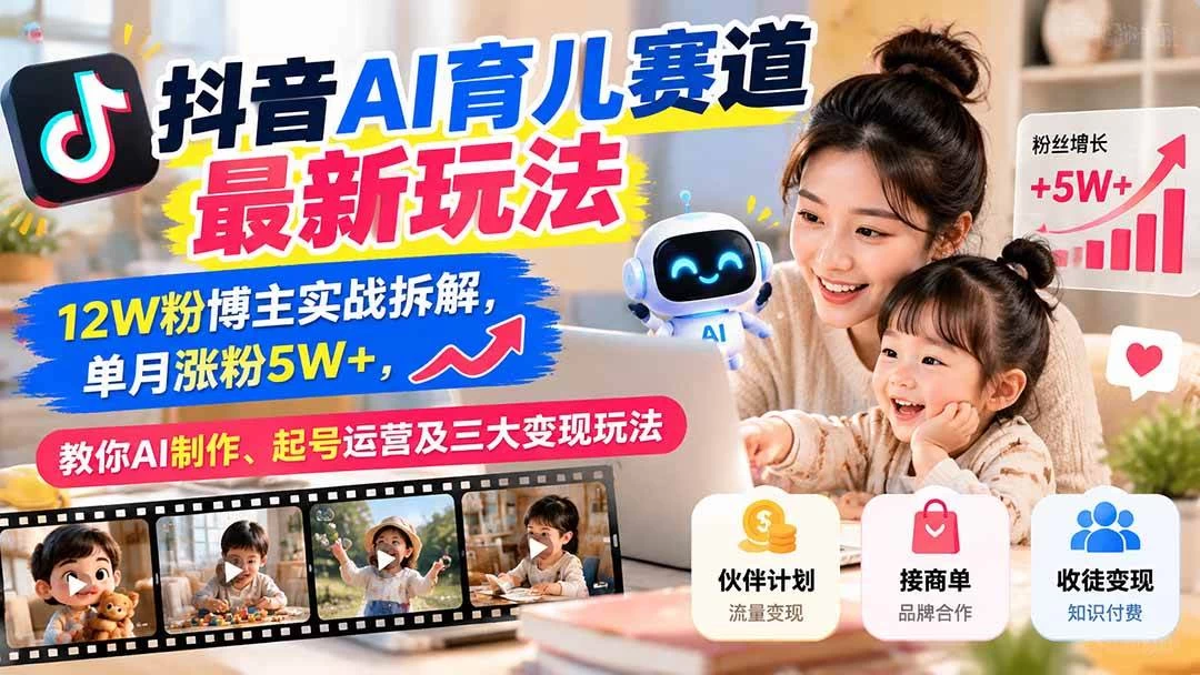 抖音AI育儿赛道最新玩法:12W粉博主实战拆解,单月涨粉5W+,教你AI制作、起号运营及三大变现玩法-木子项目网
