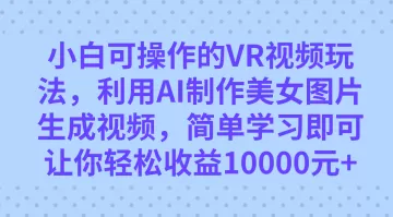 小白可操作的VR视频玩法，利用AI制作美女图片生成视频，你轻松收益10000+-木子项目网